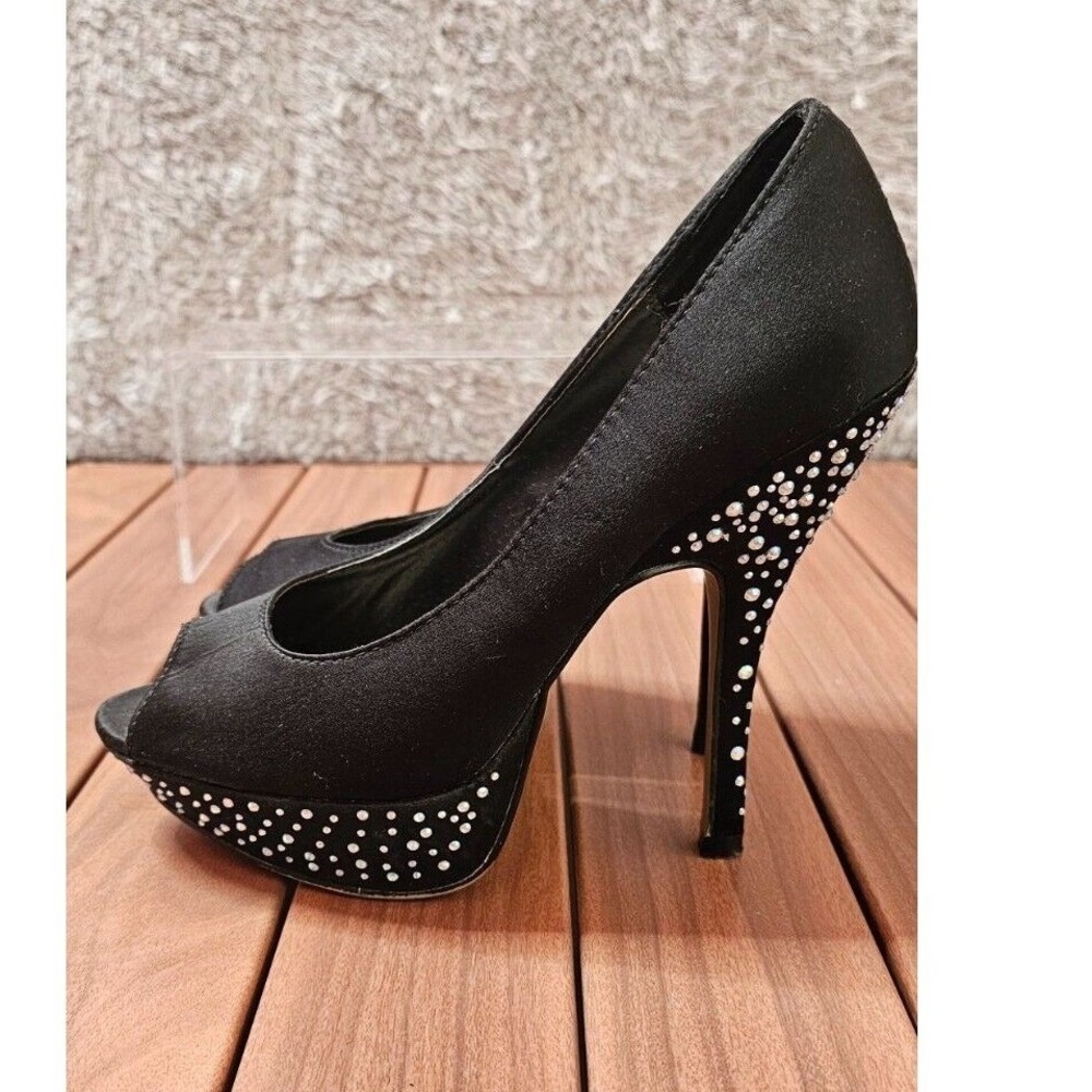 Steve Madden Peep Toe Rhinestone Platform Pumps Black Women 7 Excellent
